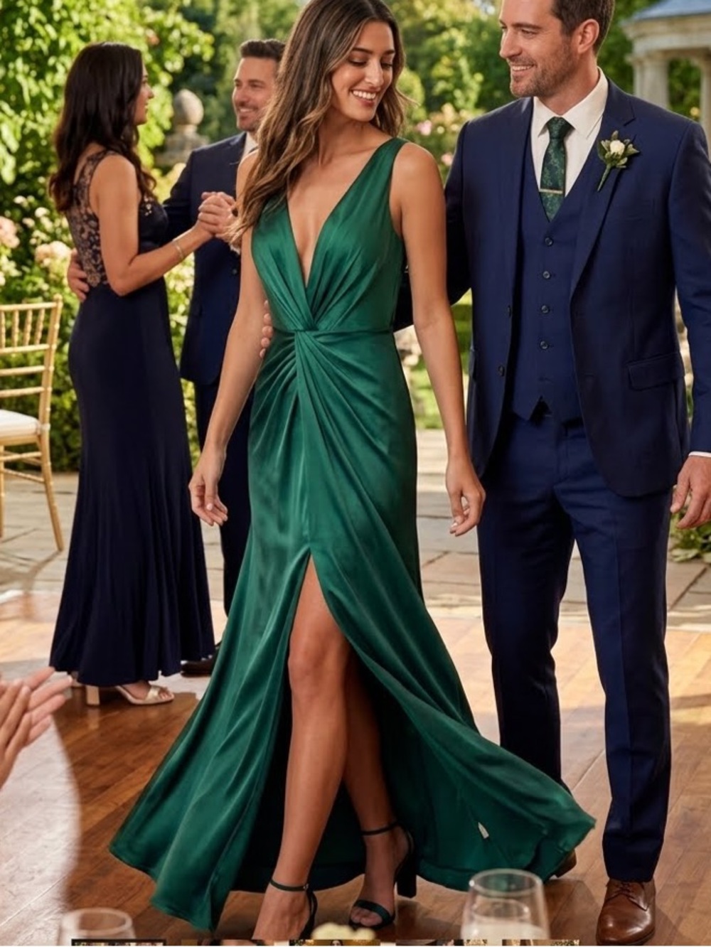 New Lulus Perfect Refinement Emerald Elegant V-Neck Maxi Dress Sz Medium